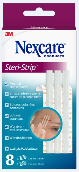NEXCARE STERI-STR 2ΜΕΓ.0,03x7,5+0,06x7,5 3M Steri-Strip Ταινίες Σύγκλεισης Τραύματος 5τεμ (3mm x 75mm) & 3τεμ. (6mm x 75mm) - Image 1