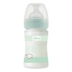 Chicco Well Being Μπιμπερό Γυάλινο Κατά των Κολικών με Θηλή Σιλικόνης Βεραμάν με Ριγές 0m+ 150ml