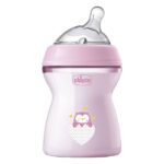 Chicco Μπιμπερό Πλαστικό Natural Feeling 2m+ Σιλικόνης Μέτριας Ροής Ροζ Κουκουβάγια 250ml