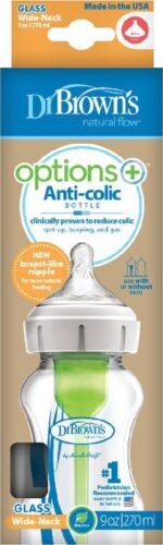 Dr. Brown's Glass Bottle Options+ Wide Neck Anti-Colic Bottle with Silicone Nipple 270ml for 0+ months - Image 3