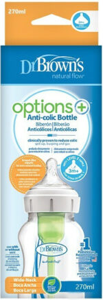 Dr. Brown's Πλαστικό Μπιμπερό Options+ Wide Neck Κατά των Κολικών με Θηλή Σιλικόνης 270ml για 0m+ - Image 2