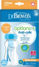Dr. Brown's Σετ Πλαστικά Options+ Wide Neck Κατά των Κολικών 270ml για 0+m 2τμχ Γαλάζιο(WB 92602) - Image 2