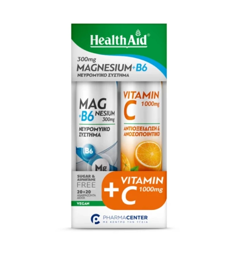 health-aid-promo-pack-magnesium-b6-20tabs-38-vitamin-c-1000mg-20tabs-1σετ1.jpg Health Aid Promo Pack Magnesium + B6, 20tabs & Vitamin C 1000mg, 20tabs, 1σετ - Image 1