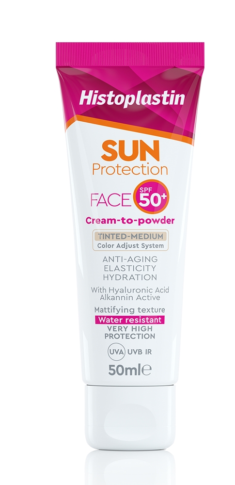 histoplastin-sun-protection-face-cream-to-powder-tinted-medium-spf50-50ml1.jpg Histoplastin Sun Protection Face Cream To Powder Tinted - Medium SPF50+ 50ml - Image 1