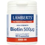 Lamberts Biotin 500μg Συμπλήρωμα Διατροφής για την Υγεία του Δέρματος & των Μαλλιών 90caps
