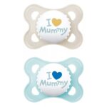 MAM Original Πιπίλα Σιλικόνης Love Mummy Μπλε⁄ Μπεζ 2-6 μήνες (2τμχ) (115SB2)