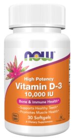 Now Foods Vitamin D-3 10000iu για Ενίσχυση του Ανοσοποιητικού & την Υγεία των Οστών 120softgels