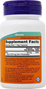Now Foods Zinc Picolinate 50mg 60 herbal capsules - Image 2