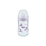 NUK Nature Sense Γυάλινο Μπιμπερό Μωβ με δείκτη θερμοκρασίας για 0-6m, 240ml