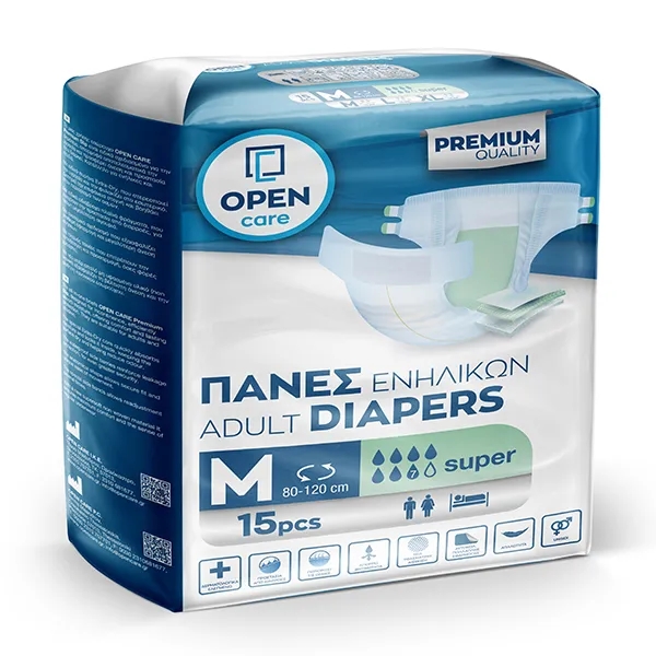 open-care-Πάνες-Ενηλίκων-super-medium-15τεμ1.jpg Open Care Πάνες Ενηλίκων, Super, Medium, 15τεμ. - Image 1