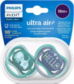 Philips⁄Avent Ορθοδοντικές Πιπίλες Σιλικόνης Ultra Air 18+ μηνών Ελέφαντας & Hello 2τμχ (SCF349⁄18)