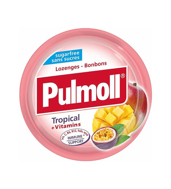 PULMOLL TROPICAL Pulmoll Tropical + Vitamins - Τροπικά φρούτα & σύμπλεγμα βιταμινών 45gr - Image 1