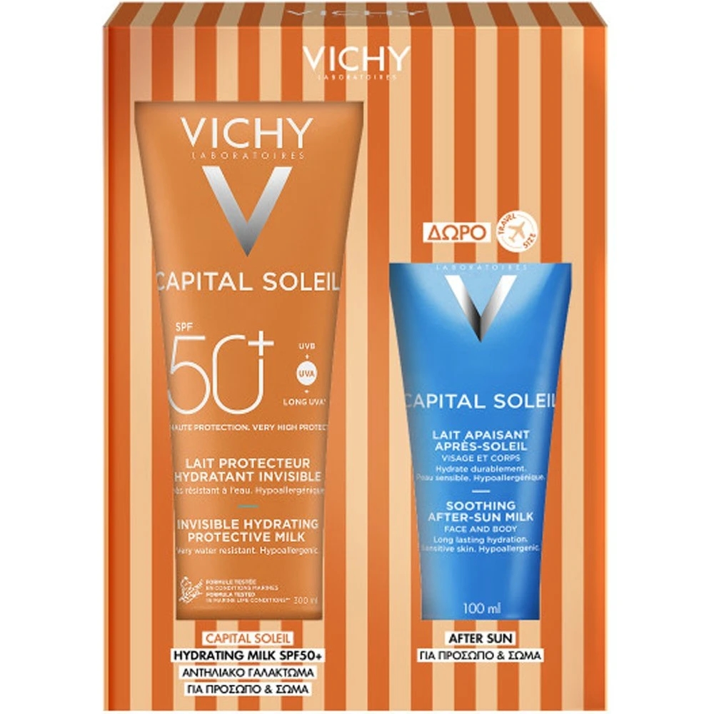 vichy-promo-capital-soleil-invisible-hydrating-protective-milk-spf50-300ml-38-Δώρο-after-sun-100ml1.jpg Vichy Promo Capital Soleil Invisible Hydrating Protective Milk Spf50+, 300ml & Δώρο After Sun 100ml - Image 1