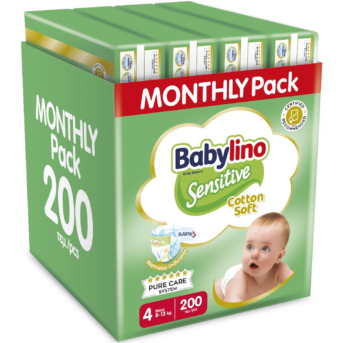 Βρεφική-πάνα-babylino-sensitive-cotton-soft-no4-8-13-kg-monthly-pack-200-τεμ1.jpg Babylino Sensitive Cotton Soft No4 8-13 Kg Monthly Pack 150 pcs + 50 pcs GIFT = 200 pcs - Image 1