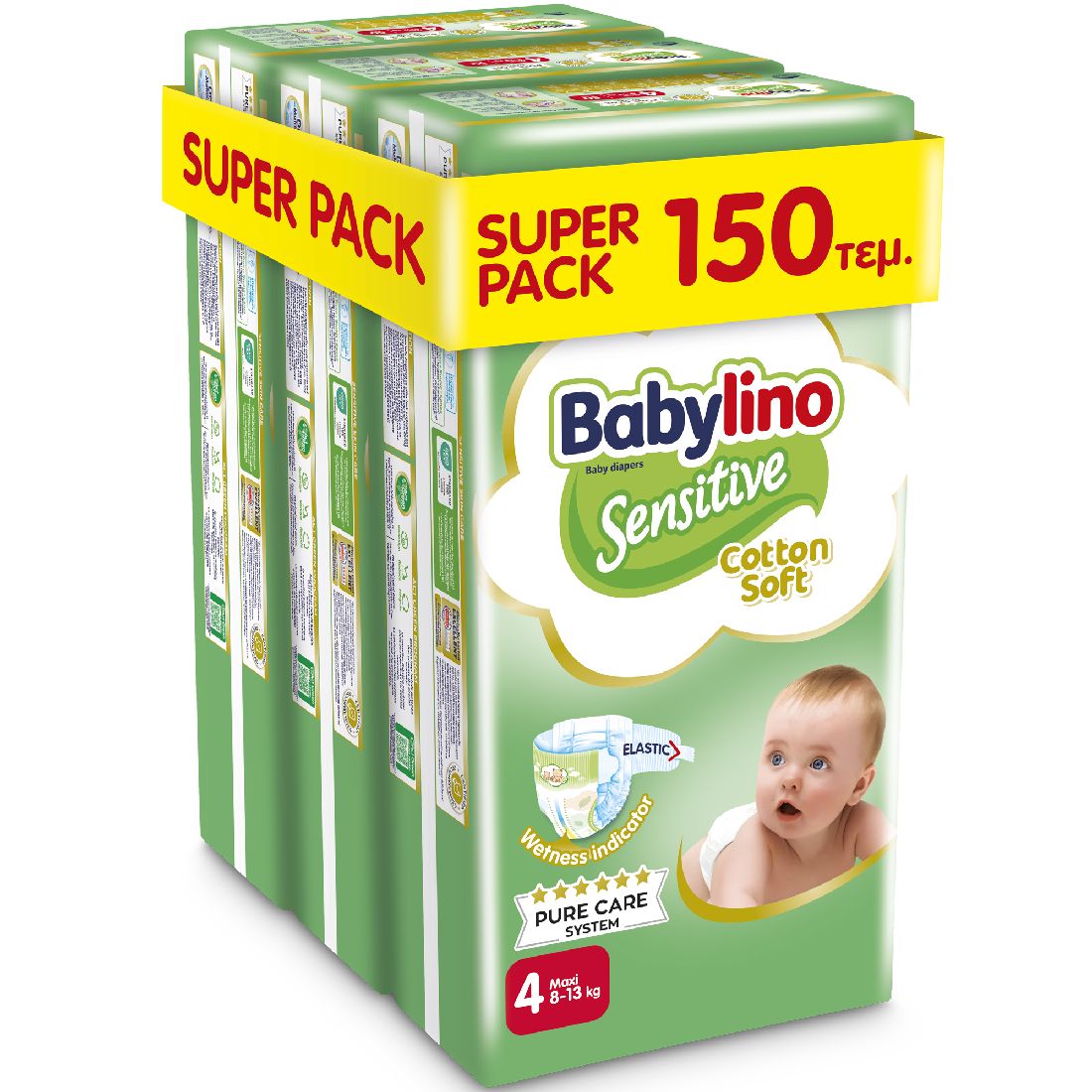 Βρεφική-πάνα-babylino-sensitive-cotton-soft-no4-8-13-kg-super-pack-150-τμχ-3x501-1.jpg Babylino Sensitive Cotton Soft No4 8-13 Kg SUPER PACK 150 pcs (3X50) - Image 1