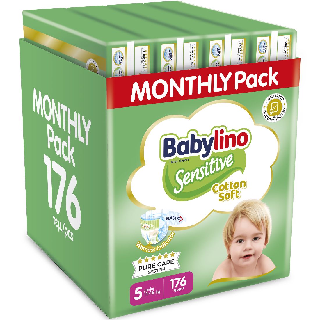 Βρεφική-πάνα-babylino-sensitive-cotton-soft-no5-11-16-kg-monthly-pack-176τεμ1.jpg Babylino Sensitive Cotton Soft No5 11-16 Kg Monthly Pack 132 pcs + 44 pcs GIFT = 176pcs - Image 1