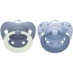 NUK First Choice Classic Day & Night Πιπίλα Σιλικόνης με Θήκη 6-18m Μπλε-Γκρι, 2τεμ